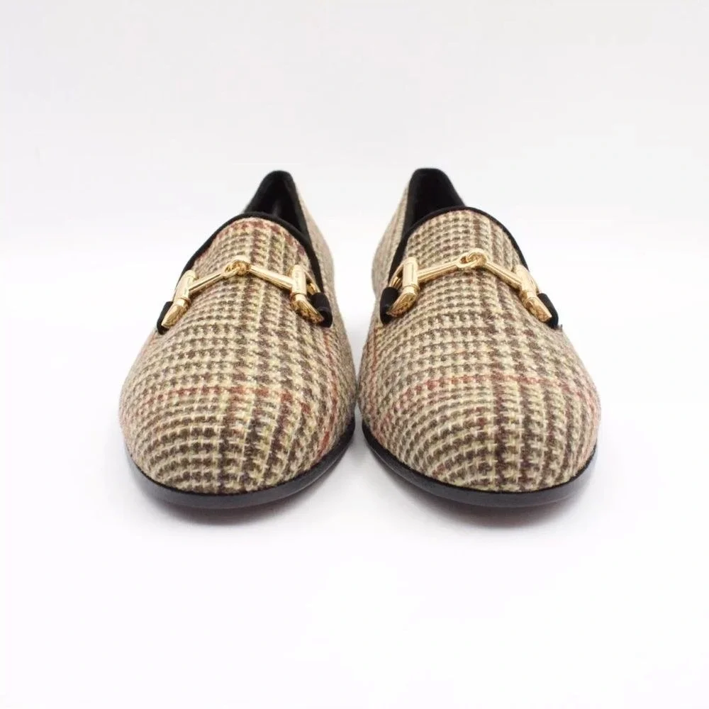 Ambrogio Dellamoda Horsebit Loafers in Rose‎ Houndstooth Size US 10